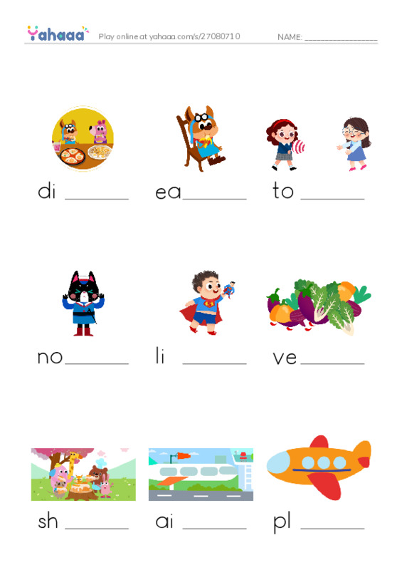 Finish the word worksheet for Practice telling a story