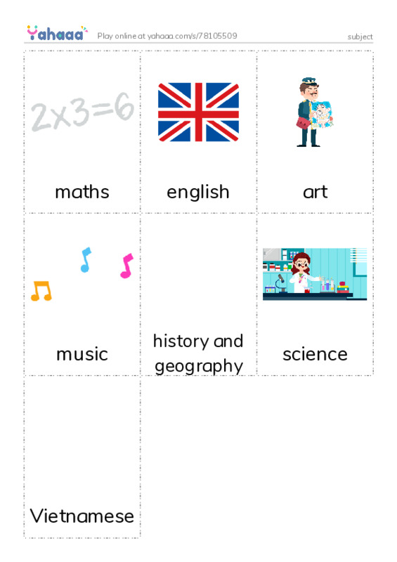 Picture flashcards worksheet for subject