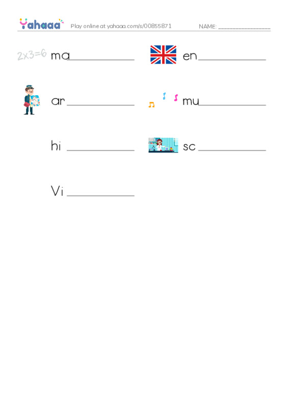 Write the word rows worksheet for subject