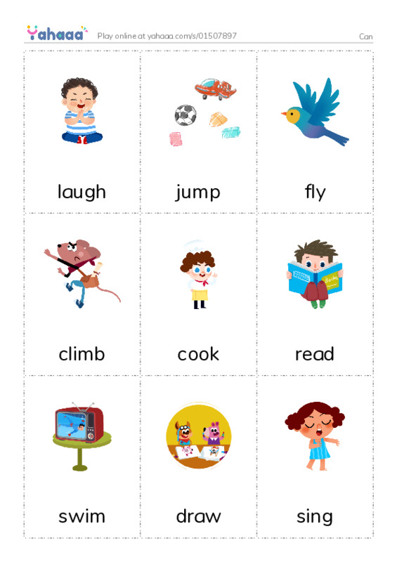 Picture flashcards worksheet for Can