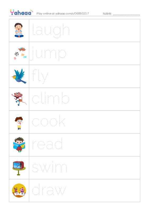 Picture and word rows worksheet for Can