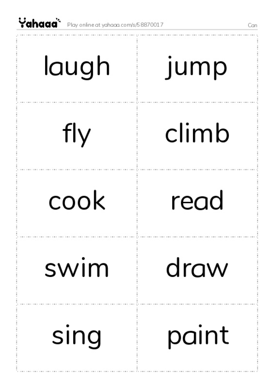 Word flashcards worksheet for Can