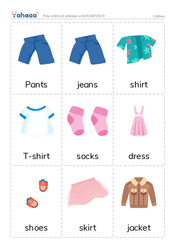 Picture flashcards worksheet for Clothes