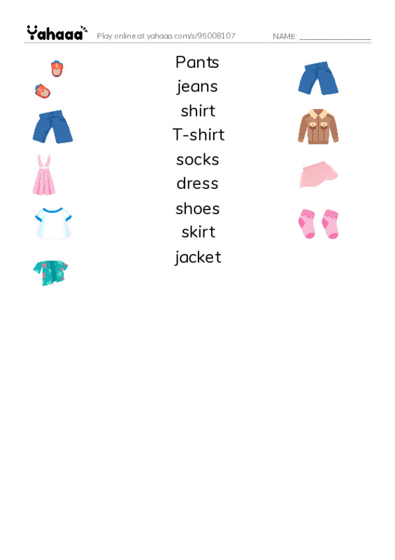Match both sides worksheet for Clothes