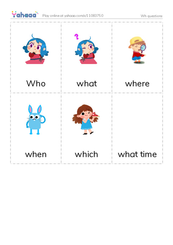 Picture flashcards worksheet for Wh questions