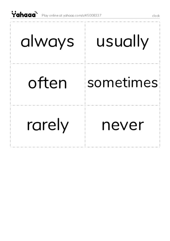 Word flashcards worksheet for clock