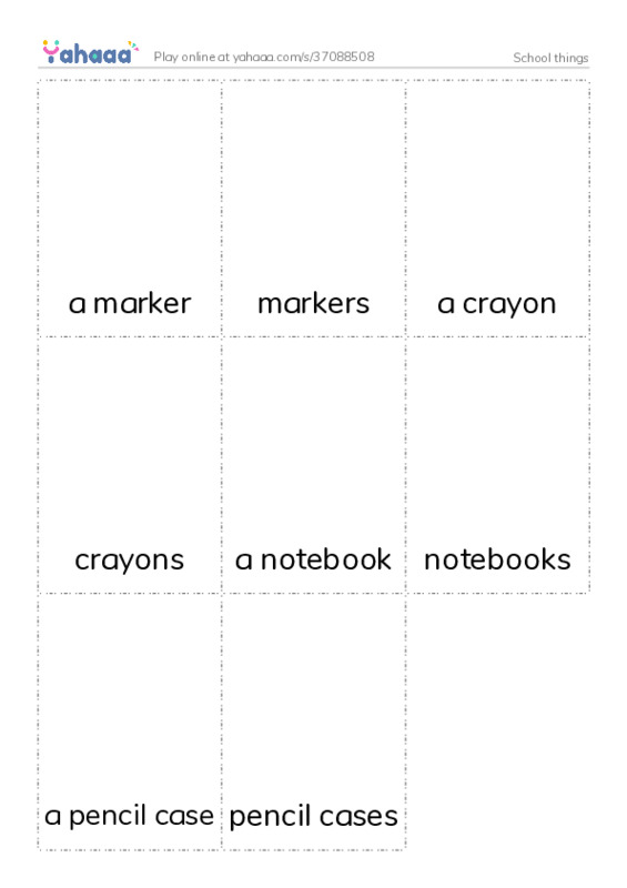 Picture flashcards worksheet for School things