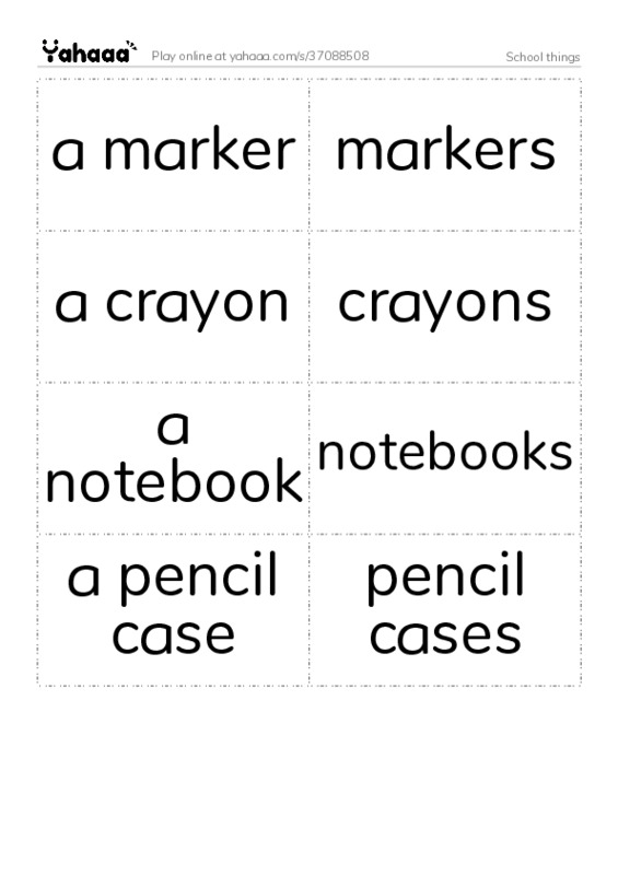 Word flashcards worksheet for School things