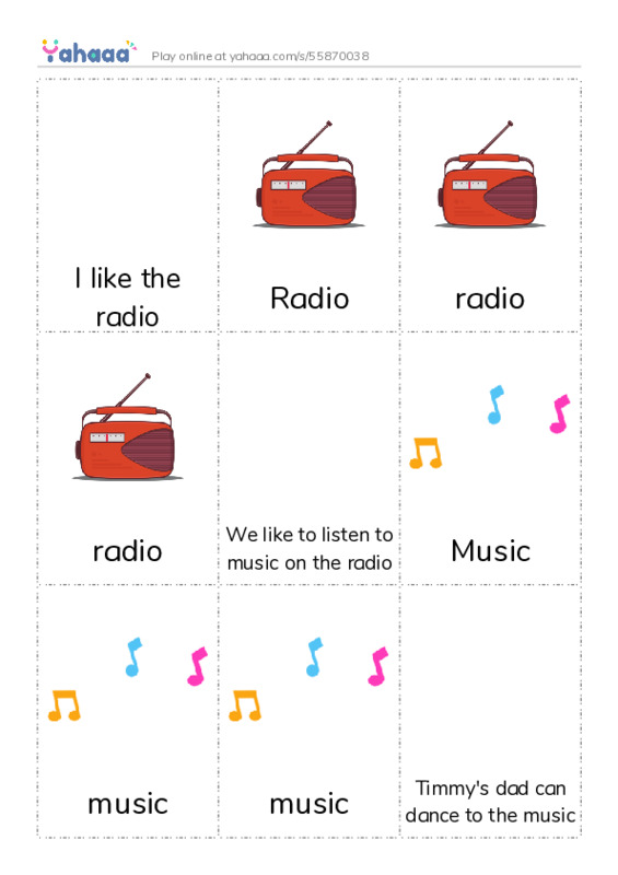 Picture flashcards worksheet for I like the radio, Radio, radio and 10 more