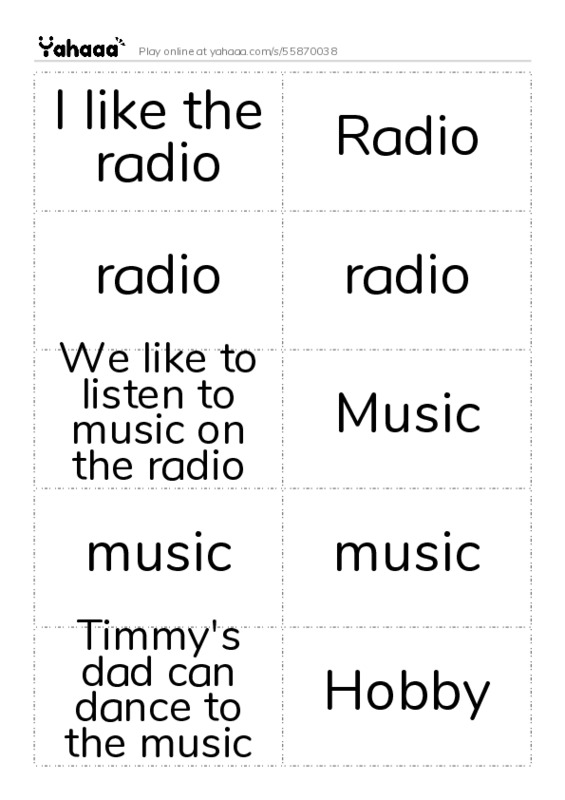 Word flashcards worksheet for I like the radio, Radio, radio and 10 more