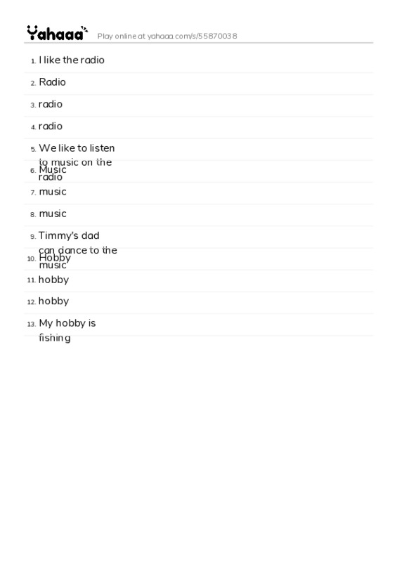 Word list with meanings worksheet for I like the radio, Radio, radio and 10 more