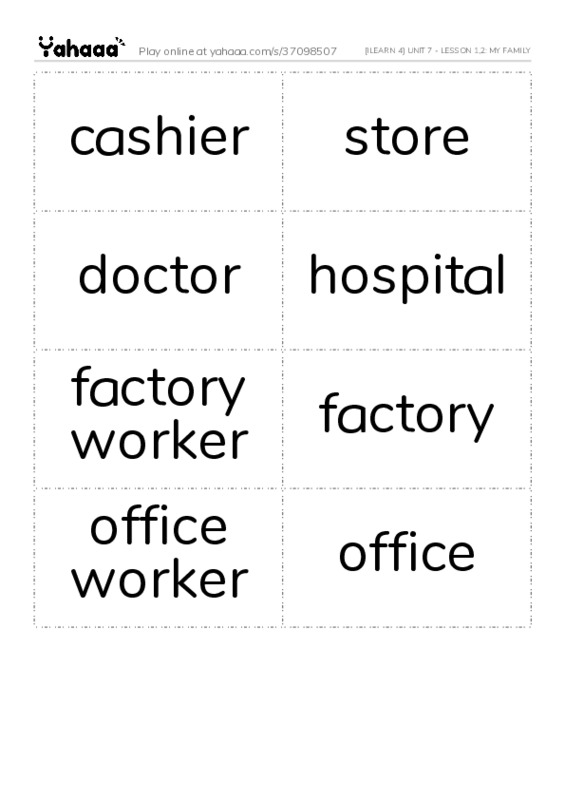 Word flashcards worksheet for [ILEARN 4] UNIT 7 - LESSON 1,2: MY FAMILY