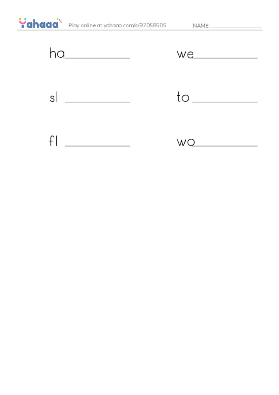 Write the word rows worksheet for had a party, went to the mall, slept late and 3 more
