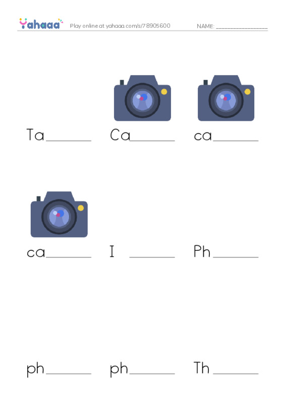 Finish the word worksheet for Taking photos, Camera, camera and 10 more