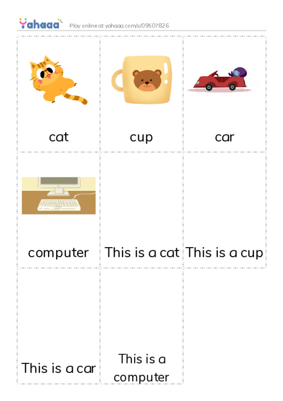 Picture flashcards worksheet for Cc, cat, cup and 6 more
