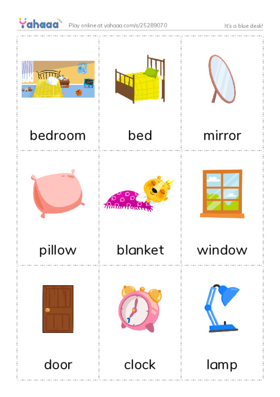 Picture flashcards worksheet for It's a blue desk!