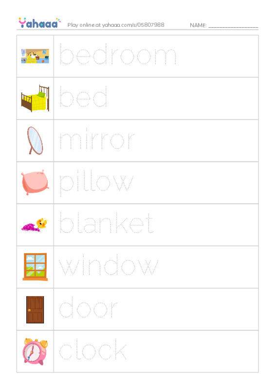 Picture and word rows worksheet for It's a blue desk!