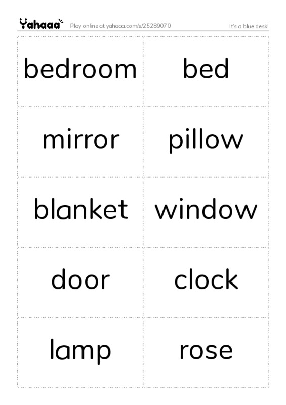 Word flashcards worksheet for It's a blue desk!