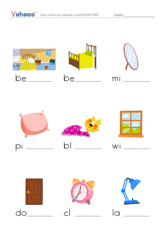 Finish the word worksheet for It's a blue desk!