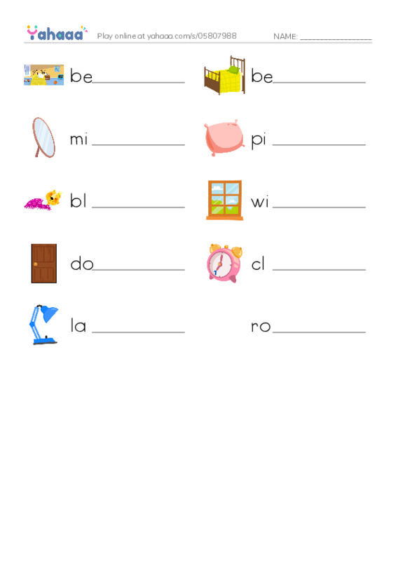 Write the word rows worksheet for It's a blue desk!