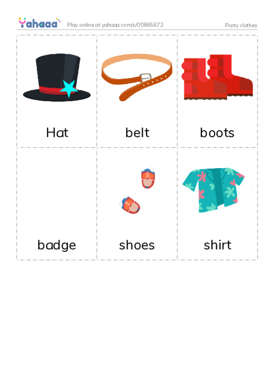 Picture flashcards worksheet for Party clothes