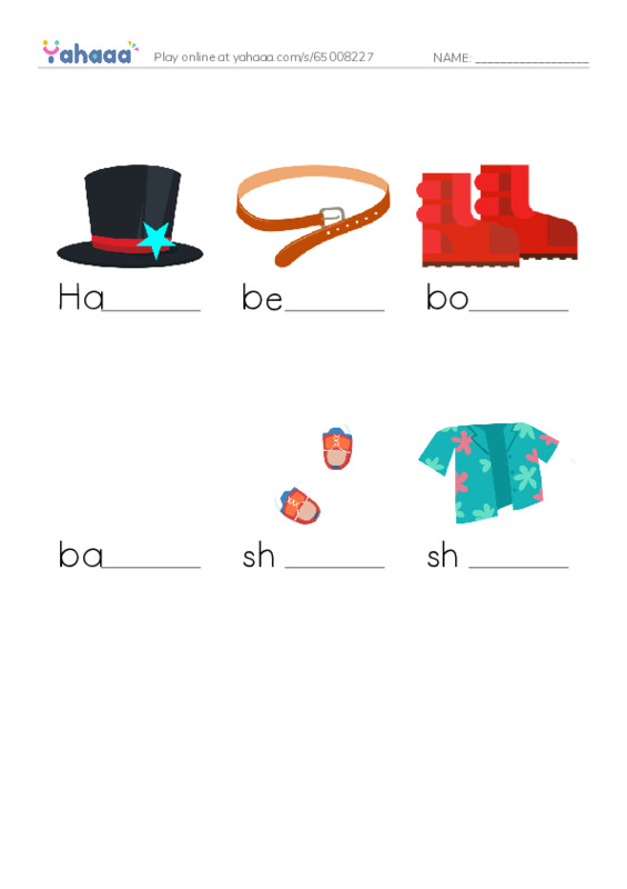 Finish the word worksheet for Party clothes