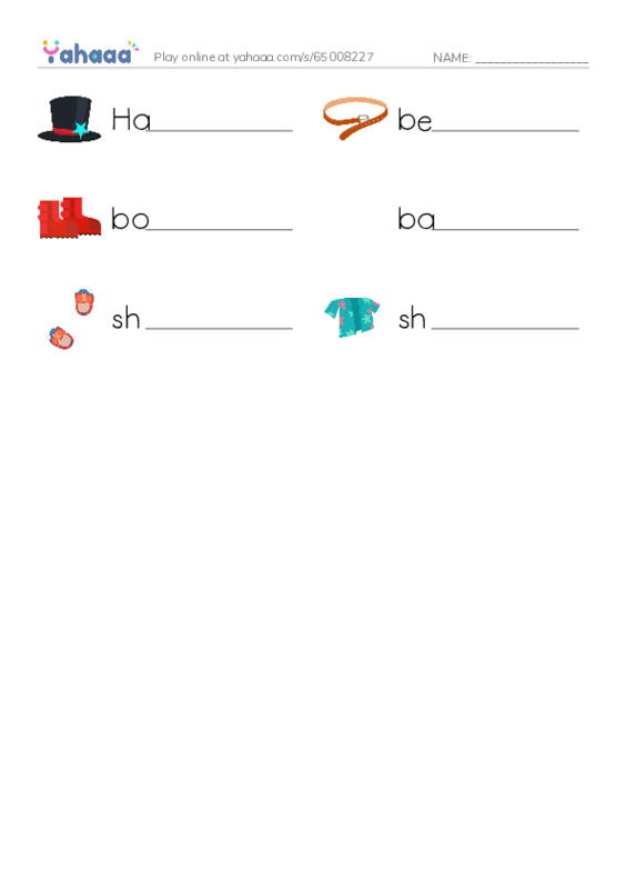 Write the word rows worksheet for Party clothes