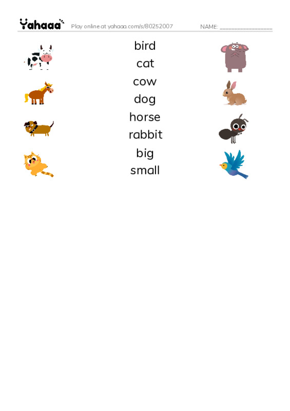 Match both sides worksheet for Animals