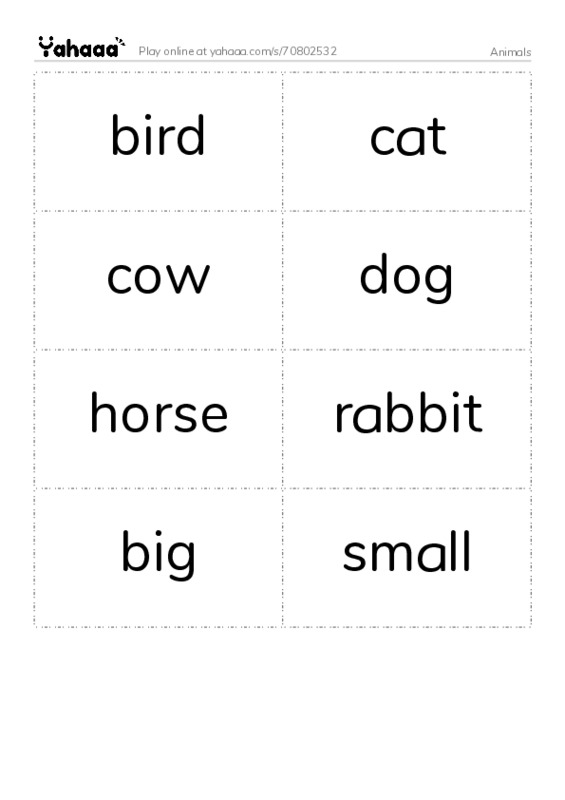 Word flashcards worksheet for Animals