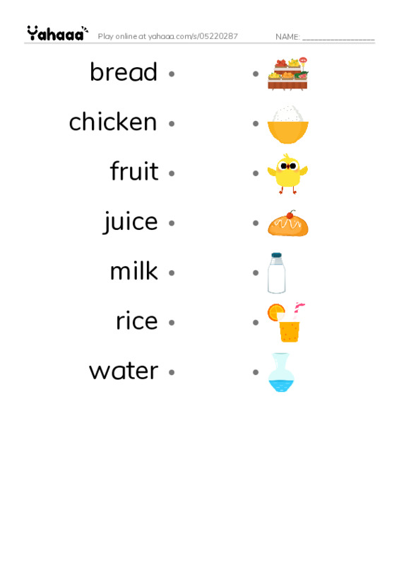 Draw a line to match worksheet for Food