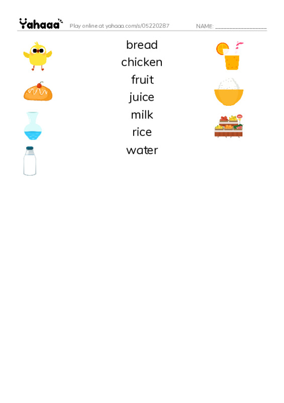 Match both sides worksheet for Food