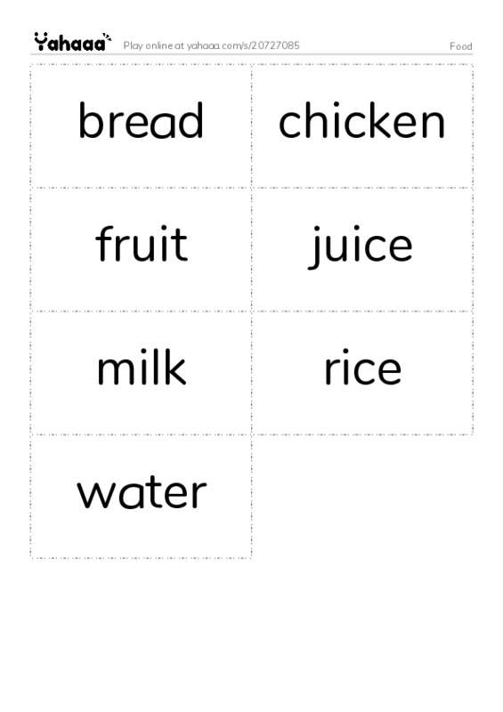 Word flashcards worksheet for Food
