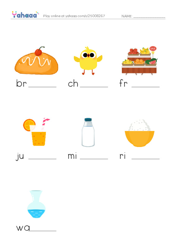 Finish the word worksheet for Food