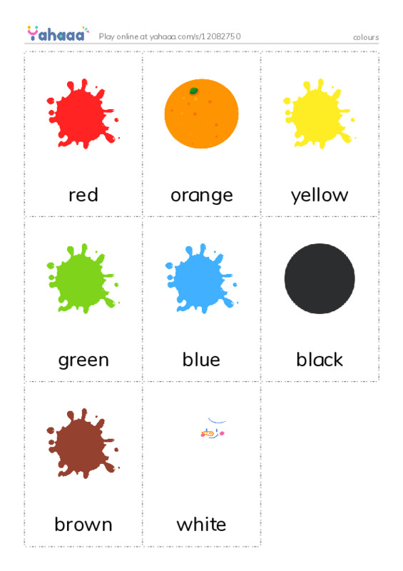 Picture flashcards worksheet for colours
