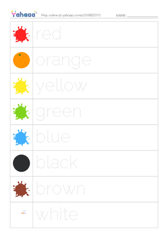 Picture and word rows worksheet for colours