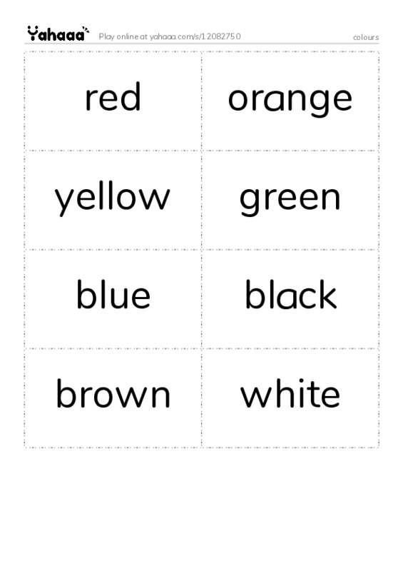 Word flashcards worksheet for colours