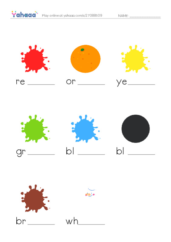 Finish the word worksheet for colours