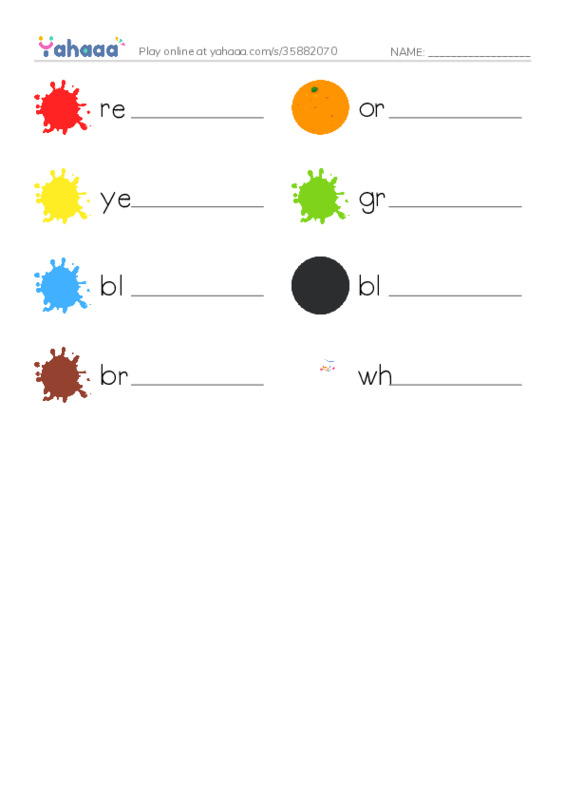 Write the word rows worksheet for colours