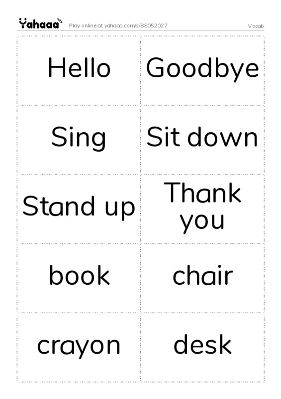 Word flashcards worksheet for Vocab