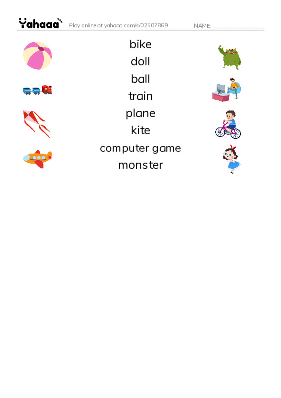 Match both sides worksheet for toys