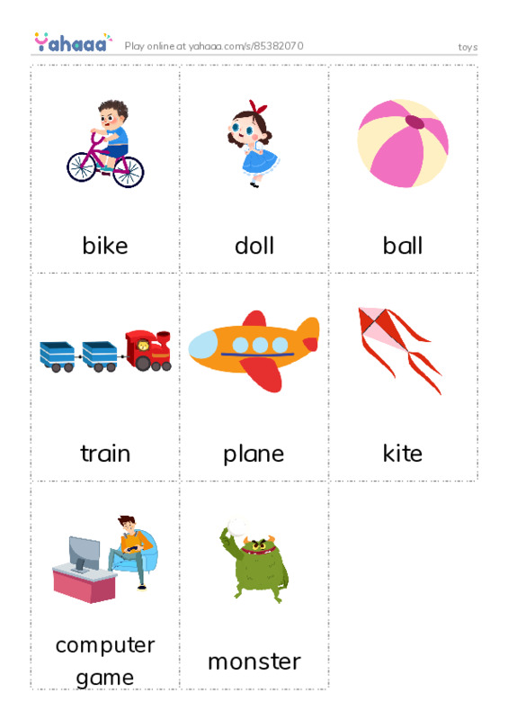 Picture flashcards worksheet for toys