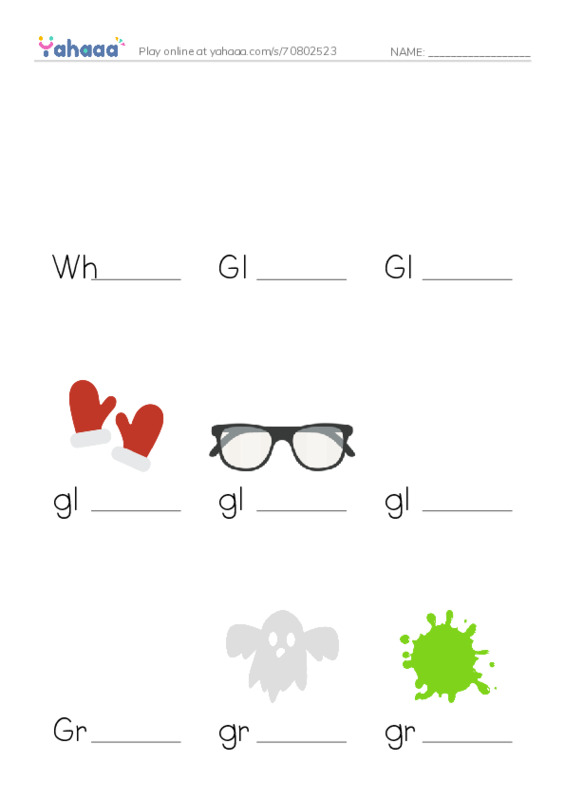 Finish the word worksheet for What are you doing?, Gl, Gladwin and 14 more