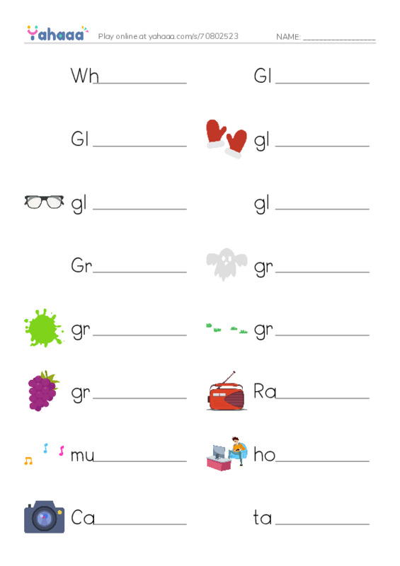 Write the word rows worksheet for What are you doing?, Gl, Gladwin and 14 more