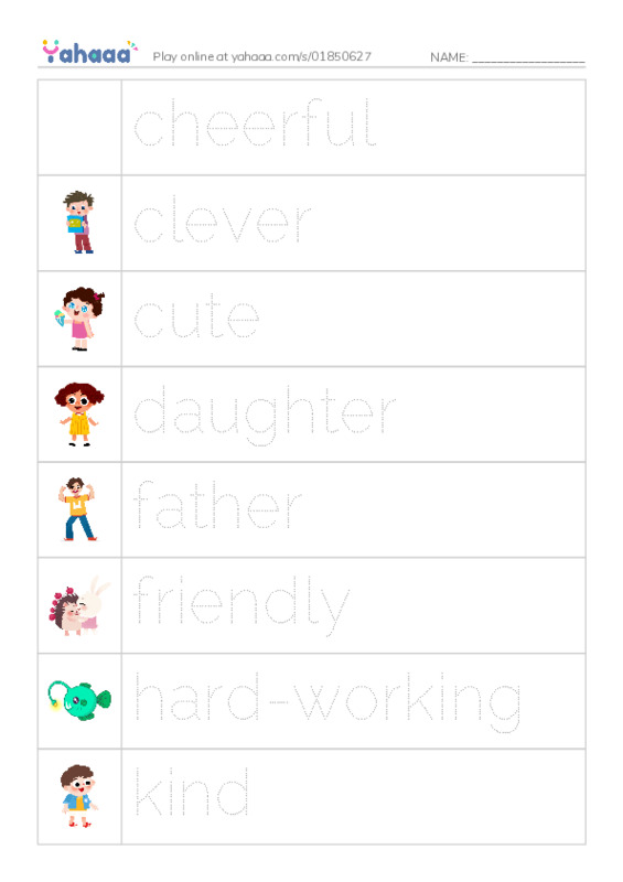 Picture and word rows worksheet for Vocab unit 1