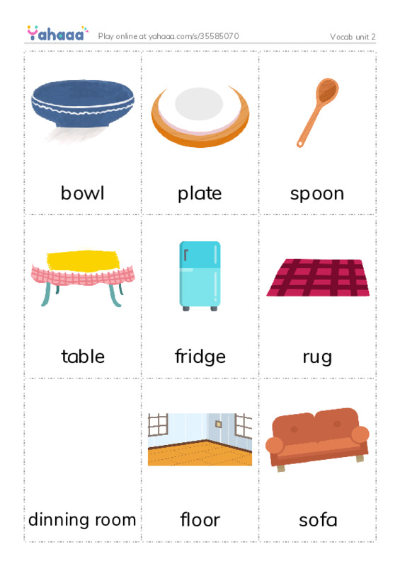 Picture flashcards worksheet for Vocab unit 2