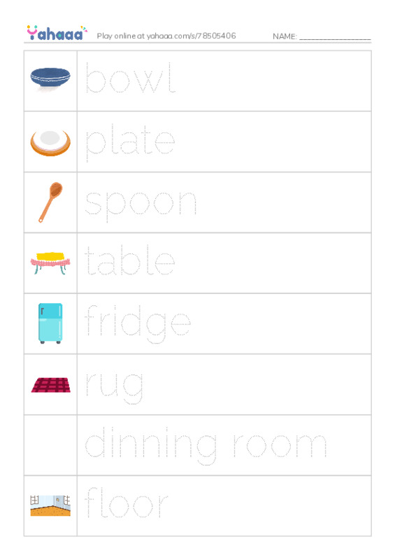 Picture and word rows worksheet for Vocab unit 2