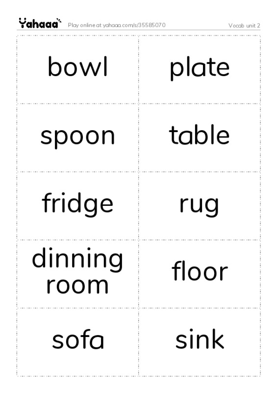 Word flashcards worksheet for Vocab unit 2
