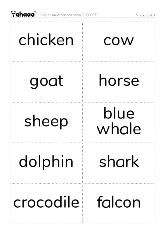 Word flashcards worksheet for Vocab unit 3