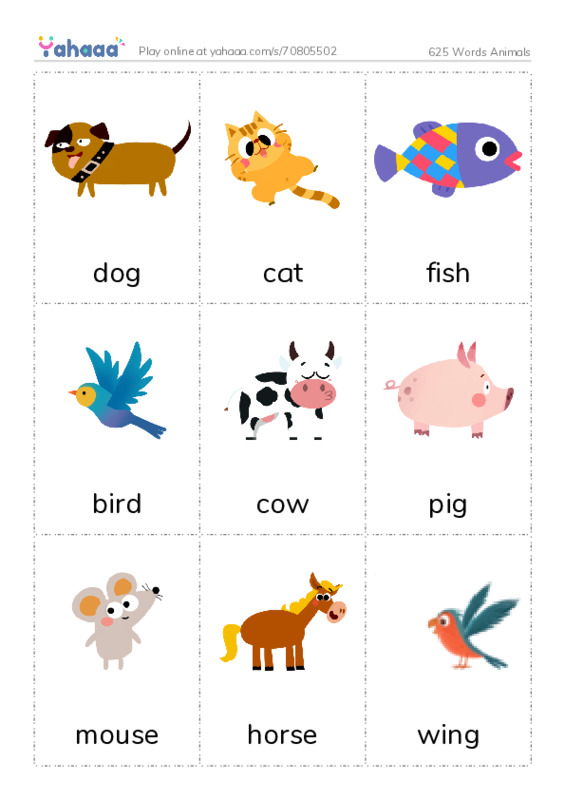 Picture flashcards worksheet for 625 Words Animals