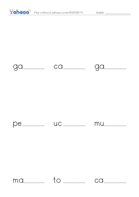 Finish the word worksheet for 625 Words Animals